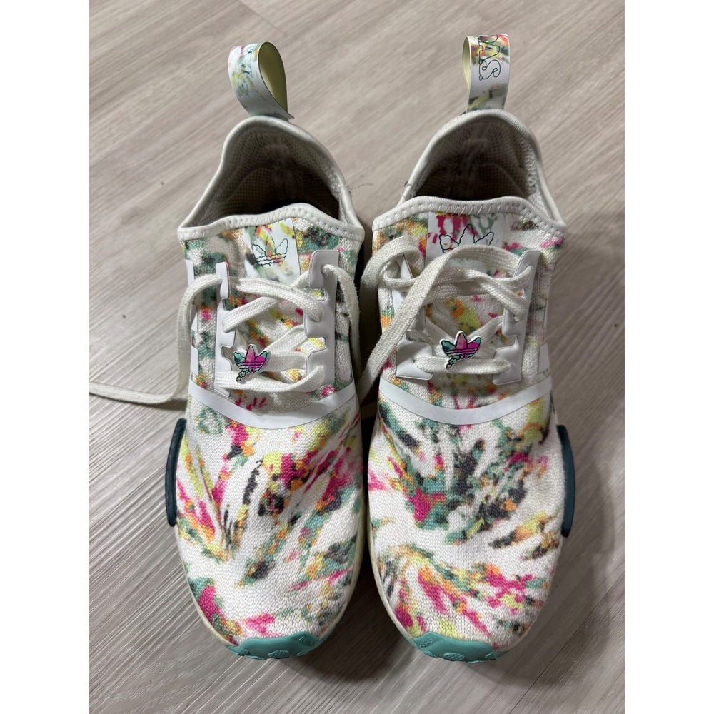 Adidas NMD R1 Watercolor Floral Tie Dye Sneakers GX5372 Mens 9.5 White Multi - Picture 3 of 11